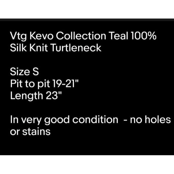 Vtg Kevo Collection Teal 100% Silk Knit Turtleneck Office Sz S - Picture 7 of 7